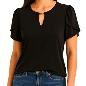 Michael Kors Black Keyhole Blouse Gold Chain Detail